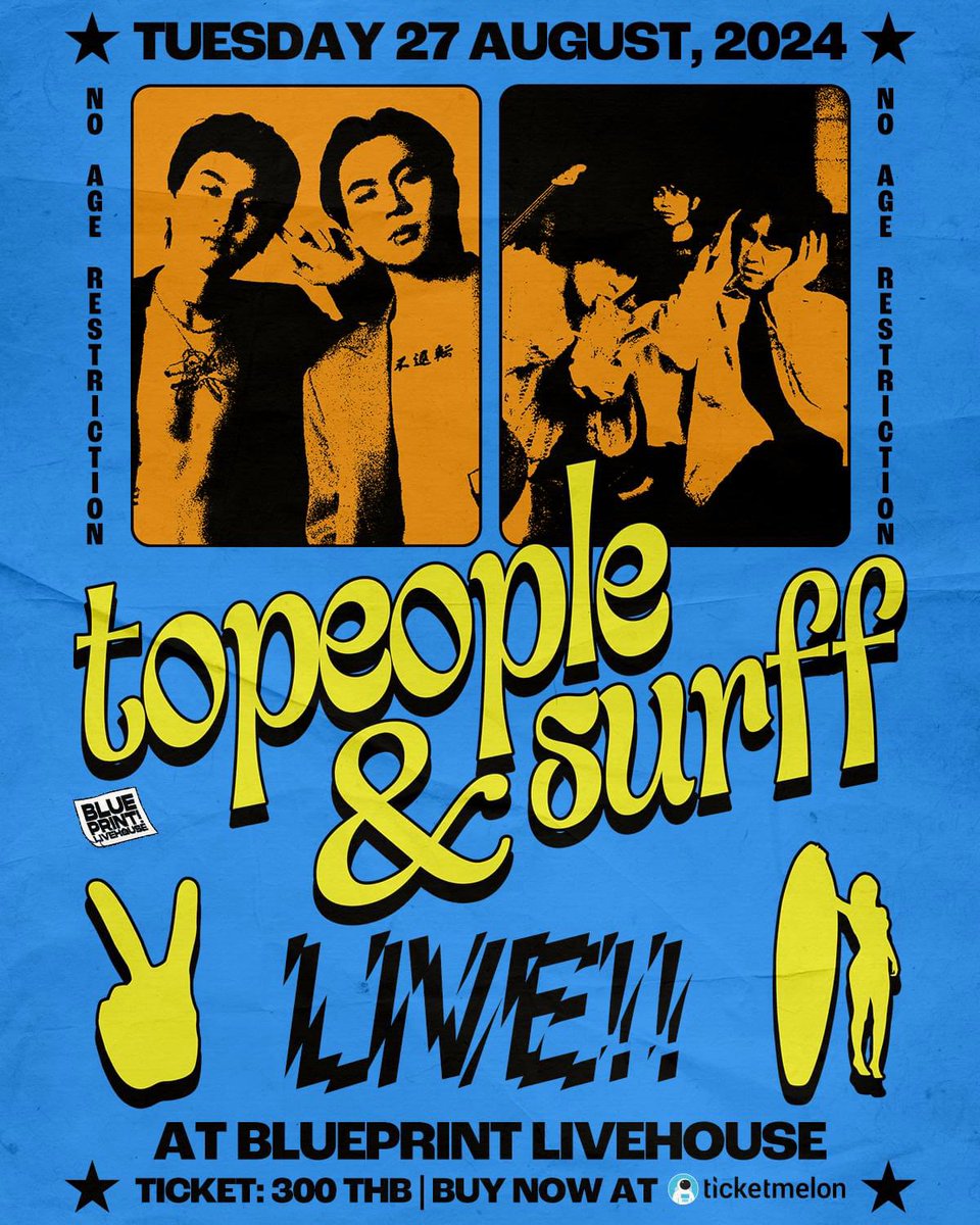BlueprintLH's tweet photo. 27 สิงหา (อังคาร) SURFF + Topeopleband @ Blueprint Livehouse
.
🎫 300 บาท (240 ใบ)
🚪 ประตูเปิด 19:30
👨👩👧👦 ไม่จำกัดอายุ
กดบัตร ▶️ https://t.co/KGWdDXgc5o
#BlueprintLivehouse #Surff #Topeople https://t.co/RgQf7cHhHX