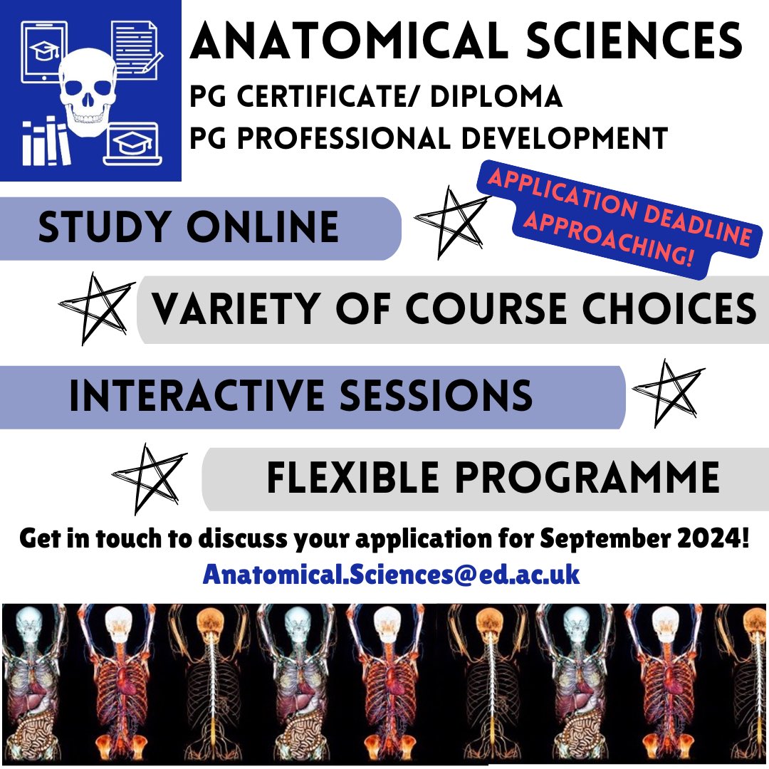 Apply to join our 2024-25 cohort! 

Application deadline is approaching soon!

ed.ac.uk/biomedical-sci…

#anatomy #educacion #onlinelearning #edinburgh #anatomical #embryology #neuroanatomy #postgraduate