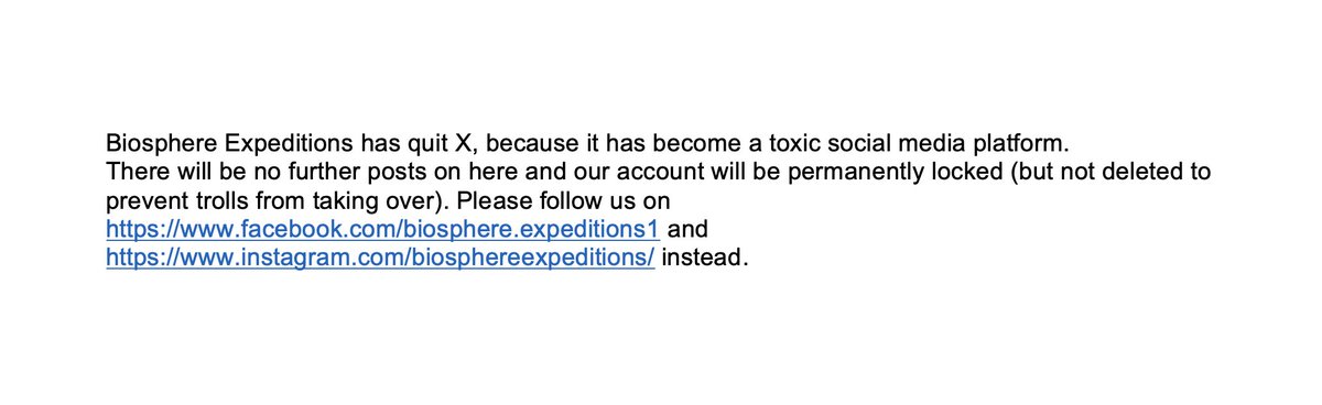 Biosphere Expeditions has quit X, because it has become a toxic social media platform. There will be no further posts on here and our account will be permanently locked. Please follow us on facebook.com/biosphere.expe…  instagram.com/biosphereexped….
