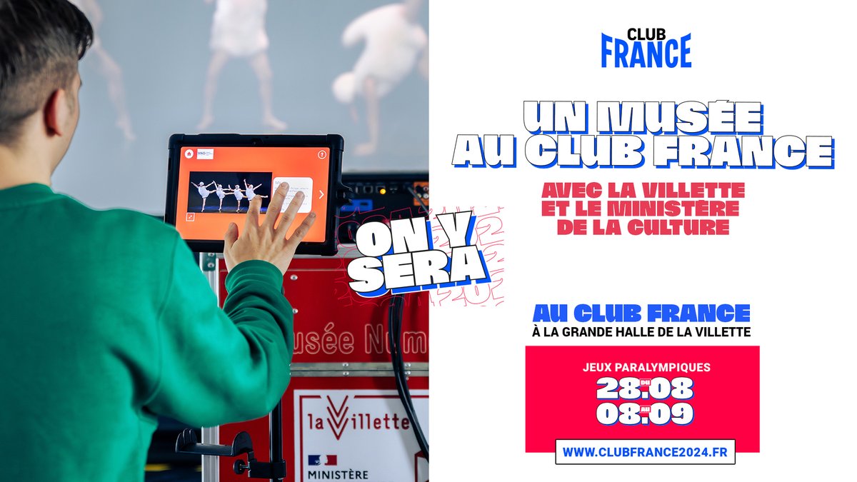 Un musée au Club France ! 🖼️
Le Musée numérique <a href="/MicroFolie/">Micro-Folie</a> sera installé au Club France du 28 août au 8 septembre.
Coordonnée par <a href="/la_villette/">Chateau La Villette</a> et portée par <a href="/MinistereCC/">Ministère de la Culture 🇫🇷</a>, cette plateforme culturelle de proximité vous propose de redécouvrir l'histoire des parasports