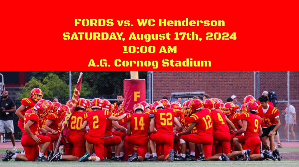 HHSFordsFB's tweet photo. Two More Days!!!!

Saturday, 8/17, the Fords will host W.C. Henderson for the 2024 Scrimmage

10 am start at A.G. Cornog Stadium

See everyone there! #TwoClaps #BFT https://t.co/A7YXgOEFka