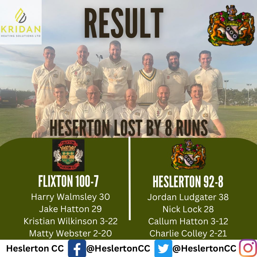 We lost out in the final of the Harburn Cup last night in a low scoring thriller. 

Scorecard: heslerton.play-cricket.com/website/result…

#HCC