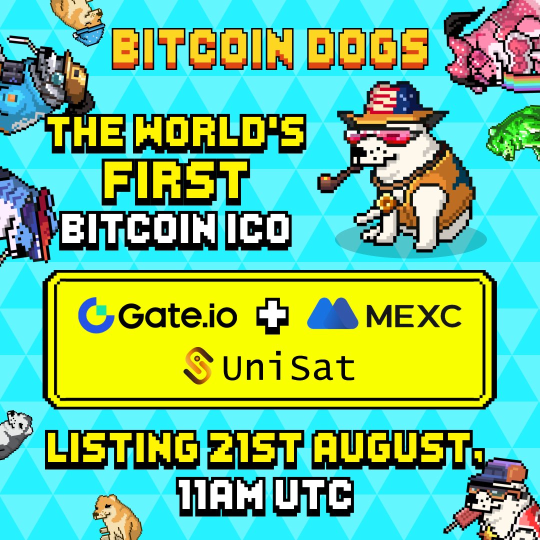 🚨HUGE ANNOUNCEMENT, DAWGZ!🚨 Bitcoin Dogs is set to hit not one, but THREE  EXCHANGES in just 6 days! 🐶🚀 $0DOG will officially list on @gate_io,  @MEXC_Official, AND @unisat_wallet on the 21st August,