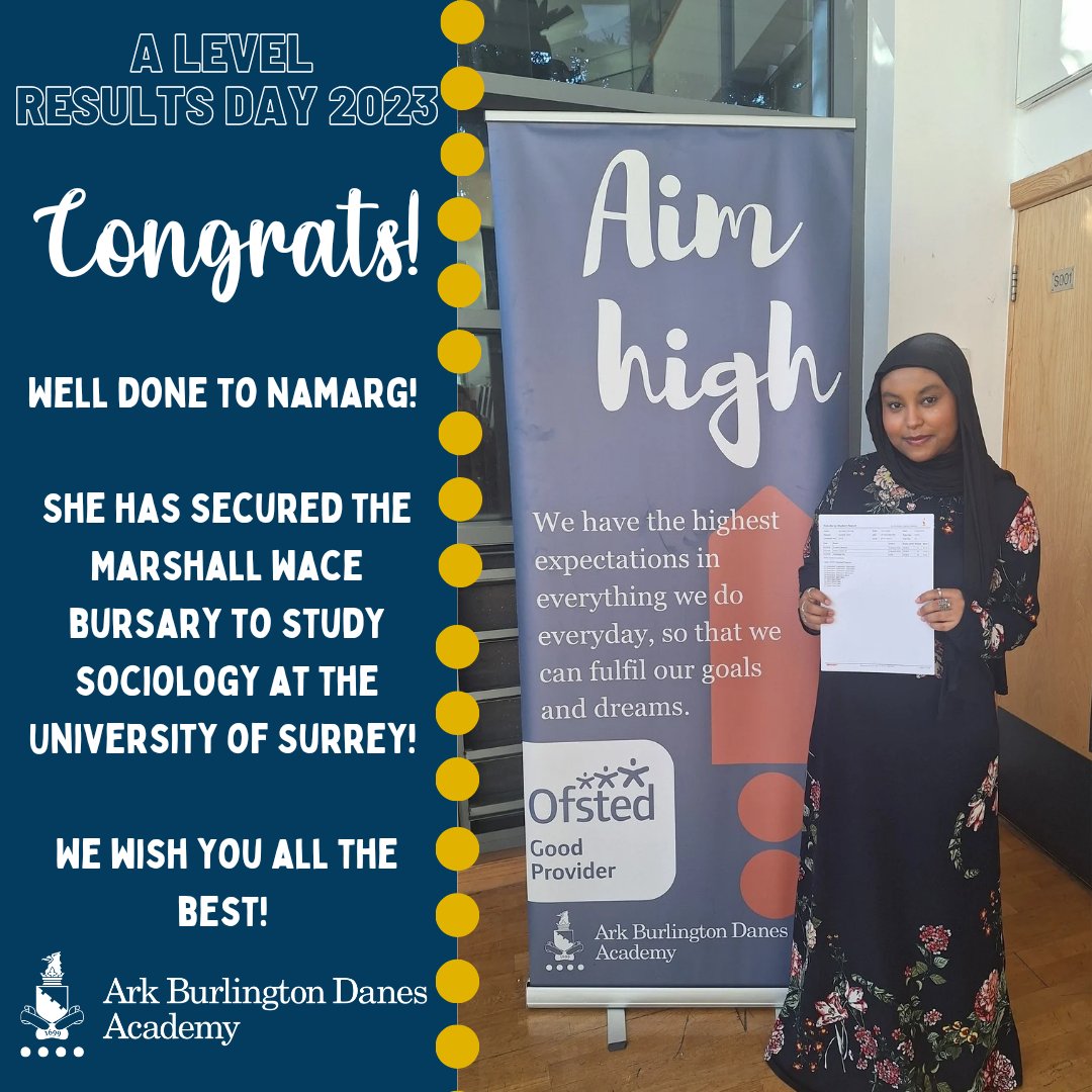 ArkBDA's tweet photo. ⭐️Happy A Level Results Day ⭐️ Congratulations to  Namarg who received the Marshall Wace Bursary to study Sociology @UniOfSurrey  We are so proud of you- go forth and make our world a better place! 
#arkschools #aimhigh #alevelresultsday #achievement #destinations @ArkSchools https://t.co/fCRfR4n5yb