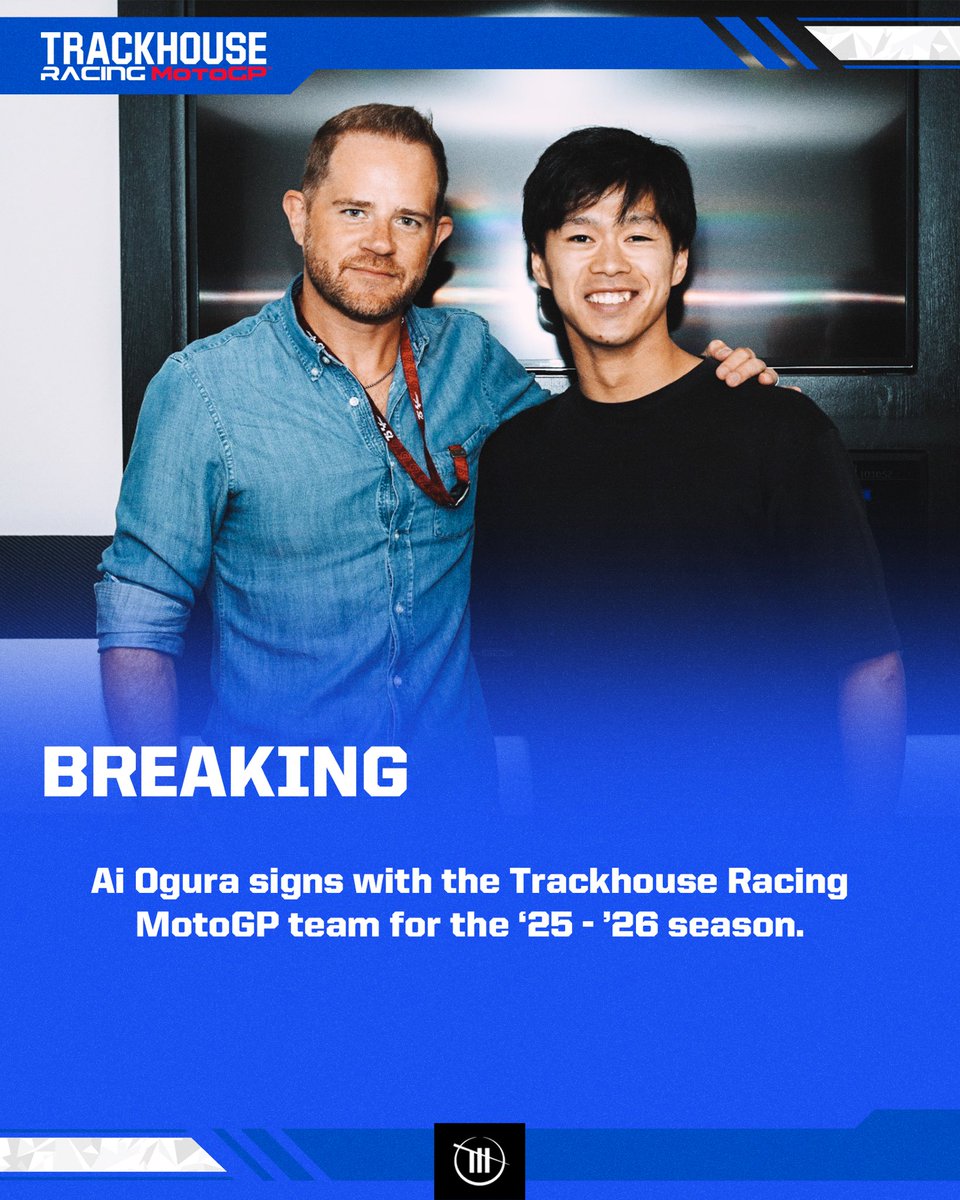 TrackhouseMoto's tweet photo. Ai Ogura signs with the Trackhouse Racing MotoGP team for the ‘25 - ‘26 season. https://t.co/2jJ3dXuor7