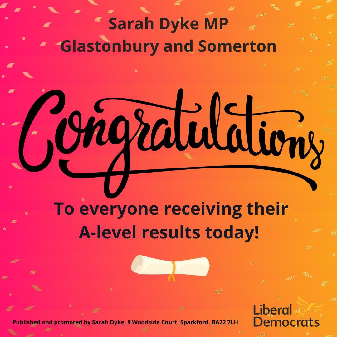 SarahDykeLD's tweet photo. Congratulations to everyone receiving their A level, T level and BTEC exam results today! 

If you didn’t do quite as well as you had hoped, don’t panic.

This is just the beginning and your future isn’t determined by a single set of results. https://t.co/PG2dkF4Fpr