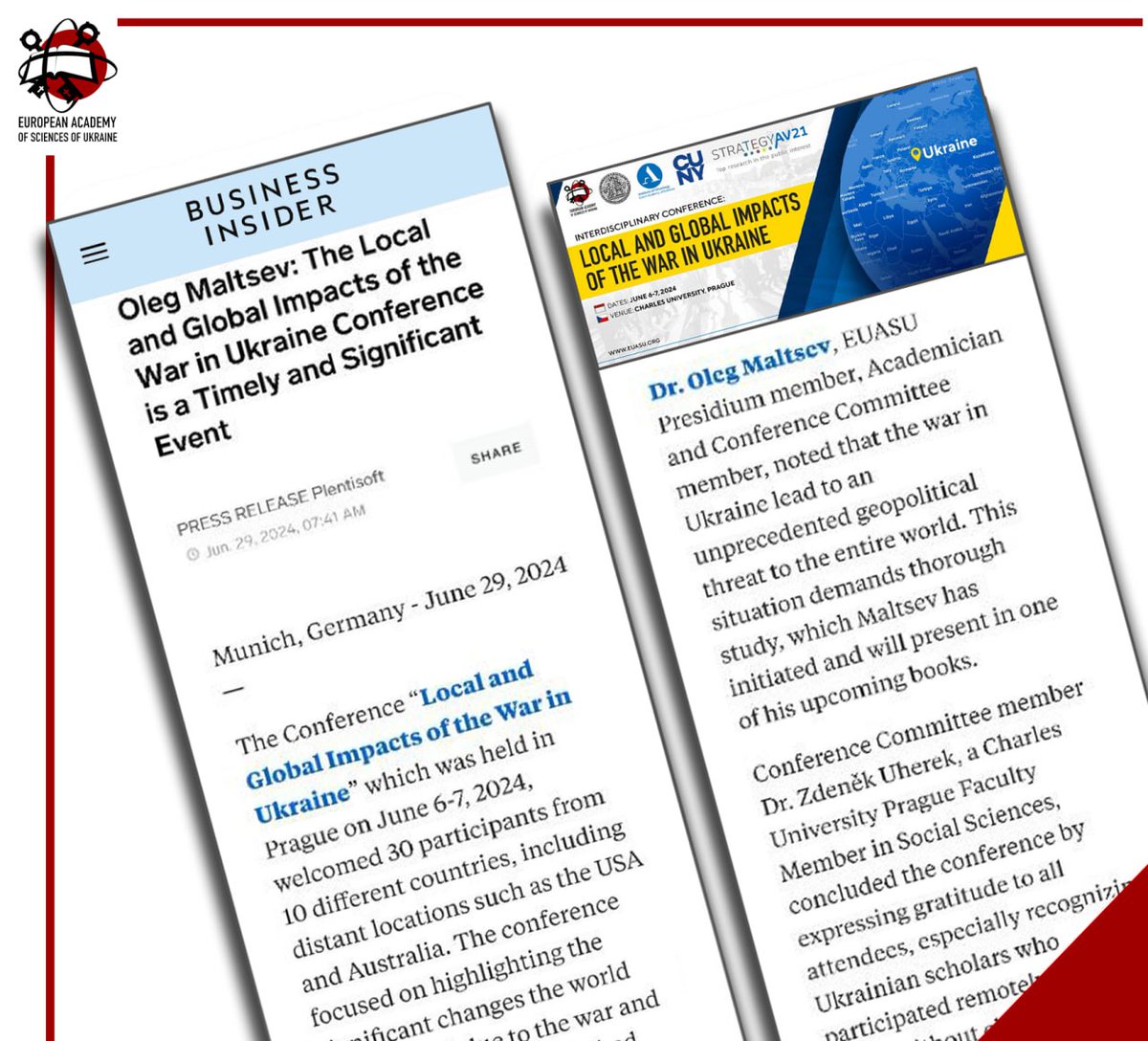 EUASU_Ukraine's tweet image. 📃 The Business Insider published a press release about the Conference “Local and Global Impacts of the War in Ukraine” which was held in Prague on June 6-7, 2024

👉 Read press release: markets.businessinsider.com/news/stocks/ol…

#euasu #euasuconference #ukraine #article