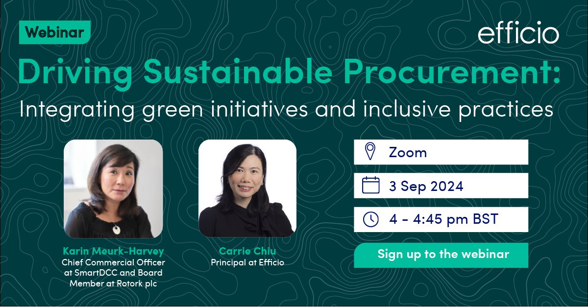 Efficio (@efficio_ltd) on Twitter photo Karin Meurk-Harvey, Chief Commercial Officer at <a href="/SmartDCC/">Data Communications Company</a> and Board Member at <a href="/rotork/">Rotork</a>, will join us to share her insights on how to advance green procurement, building strong governance, and fostering inclusion and diversity. Register now: efficioconsulting.zoom.us/webinar/regist… Karin Meurk-Harvey, Chief Commercial Officer at <a href="/SmartDCC/">Data Communications Company</a> and Board Member at <a href="/rotork/">Rotork</a>, will join us to share her insights on how to advance green procurement, building strong governance, and fostering inclusion and diversity. Register now: efficioconsulting.zoom.us/webinar/regist…