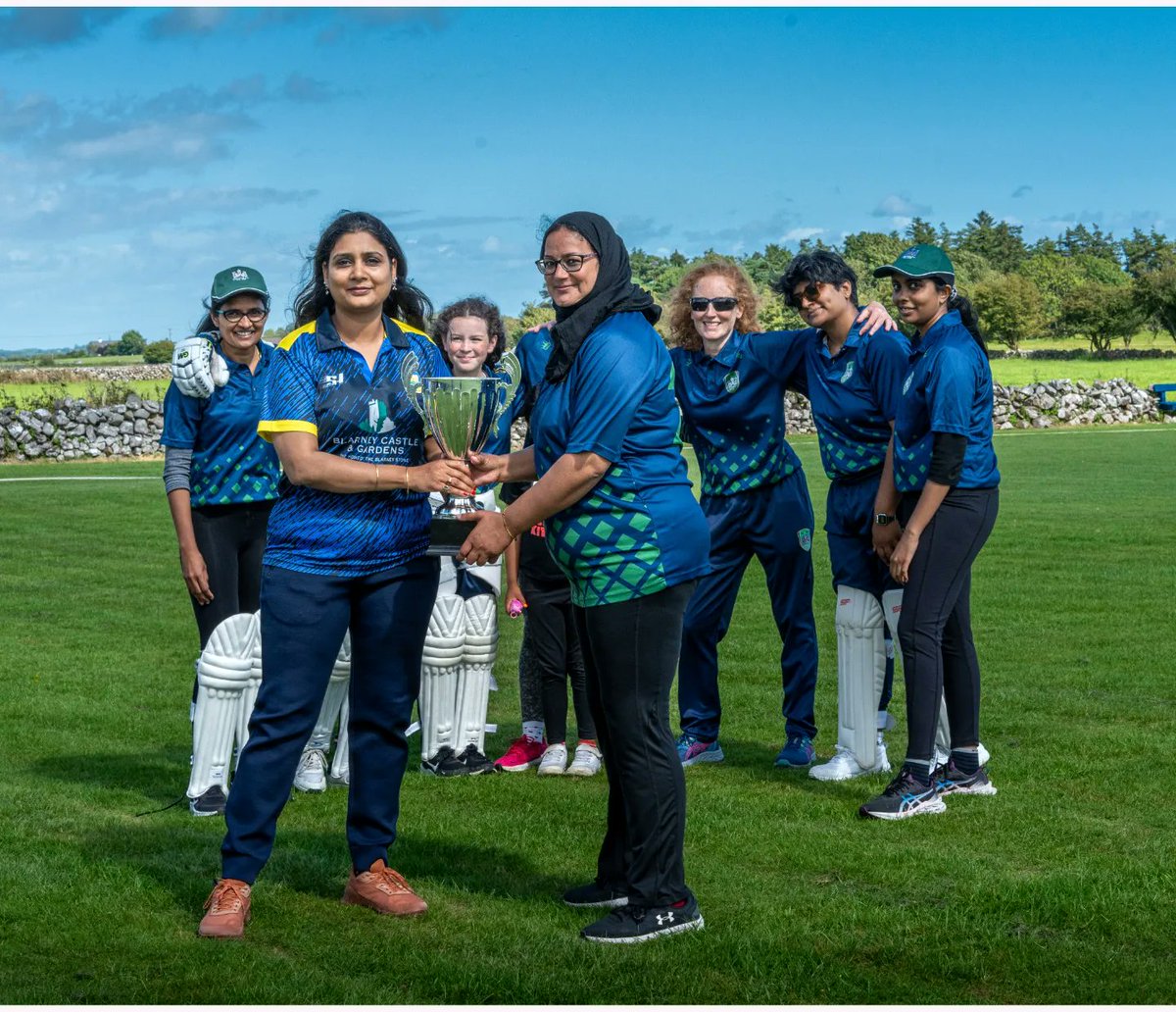 LimerickCricket's tweet photo. 📸 PHOTO GALLERY! 

Reliving some of Saturday's glory through the photos 😄 Back to back wins secured the MCU T10 Supercup for our women's team in their debut season in Lycidan, Galway.
Pictured is capt.Saadia Mehmood being presented with the trophy. Well done again girls! 🟢⚪️ https://t.co/visl9TYSA0
