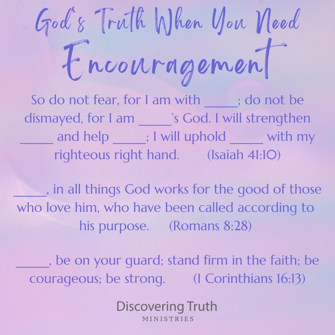 JamieAdeleWood's tweet photo. Personalize each Scripture by inserting your name where you see a blank line. Pray each one back to God, claiming His promises and standing in His love for you!

#JamieAdeleWood  #DiscoveringTruthMinistries  #ScriptureCards  #PrayScripture  #Encouragement https://t.co/XI6MS4r4xu