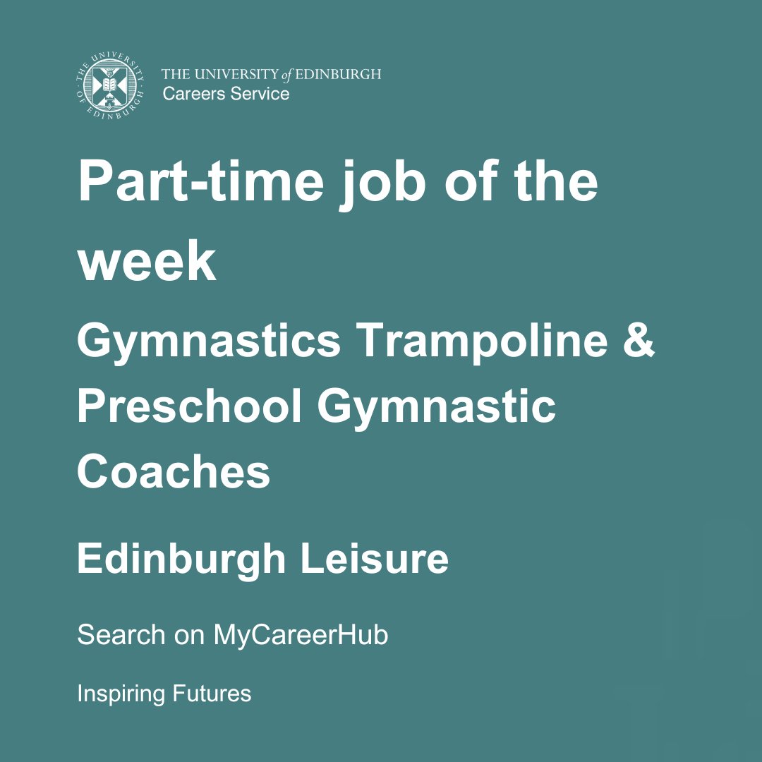 University of Edinburgh Careers Service (@uofedcareers) on Twitter photo #PartTimeJoboftheWeek <a href="/Ed_Leisure/">Edinburgh Leisure</a> are recruiting Gymnastics Trampoline & Preschool Gymnastic Coaches. To find out more and how to apply visit MyCareerHub: edin.ac/4d7ByGl #PartTimeJoboftheWeek <a href="/Ed_Leisure/">Edinburgh Leisure</a> are recruiting Gymnastics Trampoline & Preschool Gymnastic Coaches. To find out more and how to apply visit MyCareerHub: edin.ac/4d7ByGl