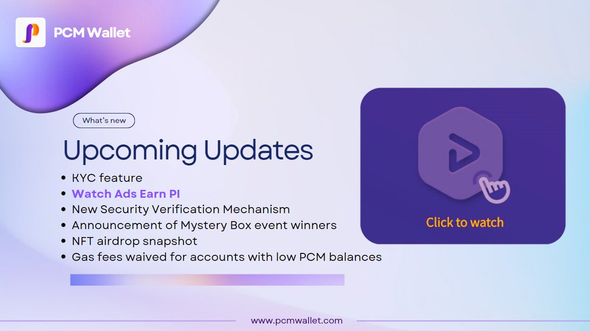 📢 Upcoming Updates:  

1. Added KYC identity verification feature.  

2. New 💲 Watching Ads Earn PI 💲 feature!

3. Introduced a brand-new security verification mechanism.

3. 🎉 Announcement of Mystery Box event winners 🎉, with rewards to be distributed after the event ends.