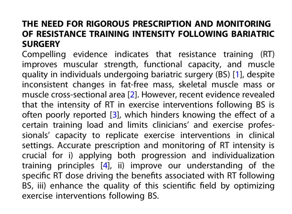 🗞️ New paper discussing the need of rigorous prescription and monitoring of #resistance #training #intensity in individuals following #bariatric #surgery 🏋🏻‍♂️💪🏻

📊Monitoring movement velocity might be a step forward in quality and rigor 

Link ⬇️

shorturl.at/fjvsr