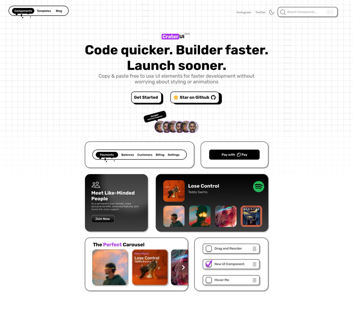JordanBarrand's tweet photo. Designed part of CraterUI’s main website last night. It’s coming along nicely.

Any improvements I could make? https://t.co/hDnUMHUfgf