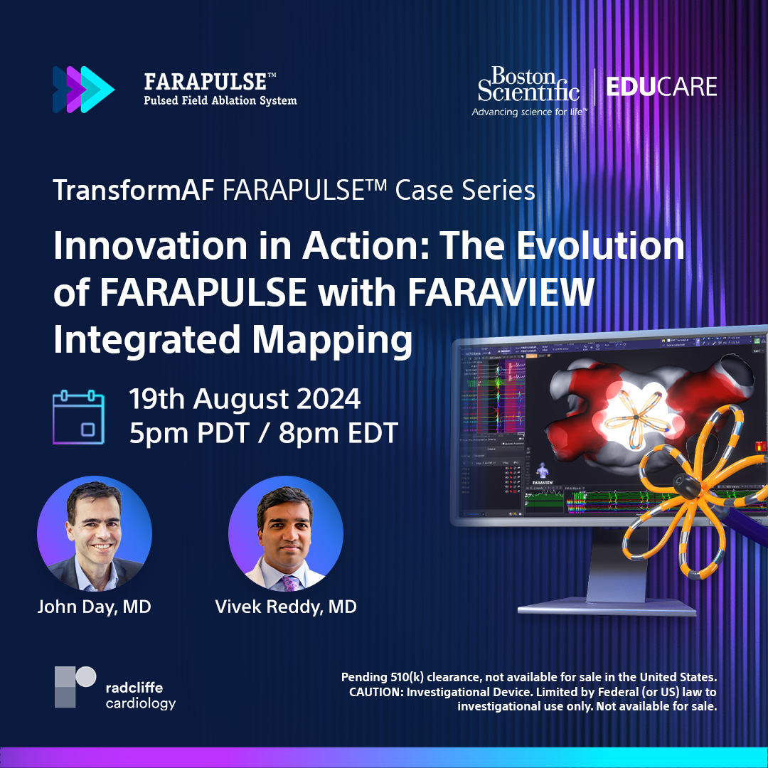 Join John Day, MD and Vivek Reddy, MD on August 19 at 8pm – 9pm EDT for an insightful case review and a discussion on FARAPULSE integration into mapping! 👉 ow.ly/KpzF50SXnij

Plus, get your questions answered by the faculty live 🗣️  #EPeeps #EP #TransformAF #FARAPULSE