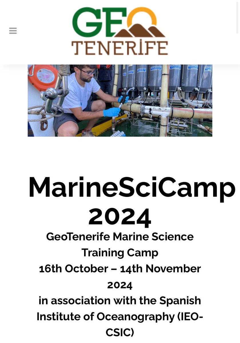 GeoTenerife Meeresforschungs-Trainingscamp
16. Oktober – 14. November 2024
in Zusammenarbeit mit dem spanischen Institut für Ozeanographie (IEO-CSIC) @geotenerife <a href="/GeoTscholar/">GeoTenerife scholar</a>