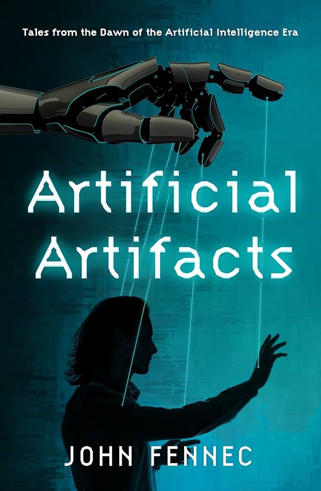 radiohannah's tweet image. On tonight’s #TREBookShow from 5pm UK time on @TRETalkRadio is @JohnFennec talking about his book of #shortstories #ArtificialArtifacts #AI #humanity #technology @whitefox_uk