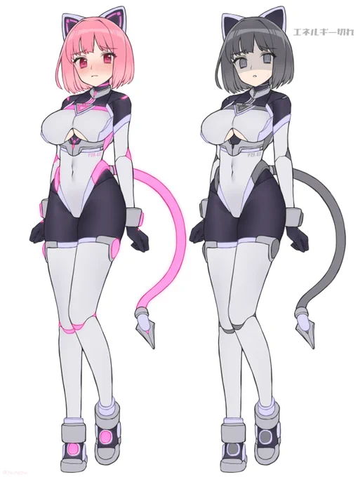 skebリクエストでサイボーグ変身ヒロインさんのキャラデザをさせていただきました!!エネルギー切れ状態の差分付き!ご依頼ありがとうございました!! #Skeb 