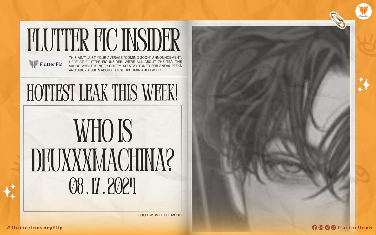 flutterficph's tweet photo. WHO IS DEUXXXMACHINA?

Watch the cover reveal on August 17 at 7:00 PM. Sabay-sabay nating titigan ang nag-iisang SIYA.

#flutterficph #flutterinsider https://t.co/F8cN67miBr