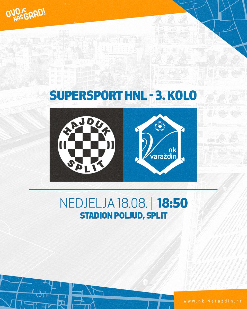 U nedjelju s početkom u 18:50 očekuje nas utakmica u sklopu 3. kola SuperSport HNL-a protiv HNK Hajduka! #nkvarazdin #ovojenasgrad