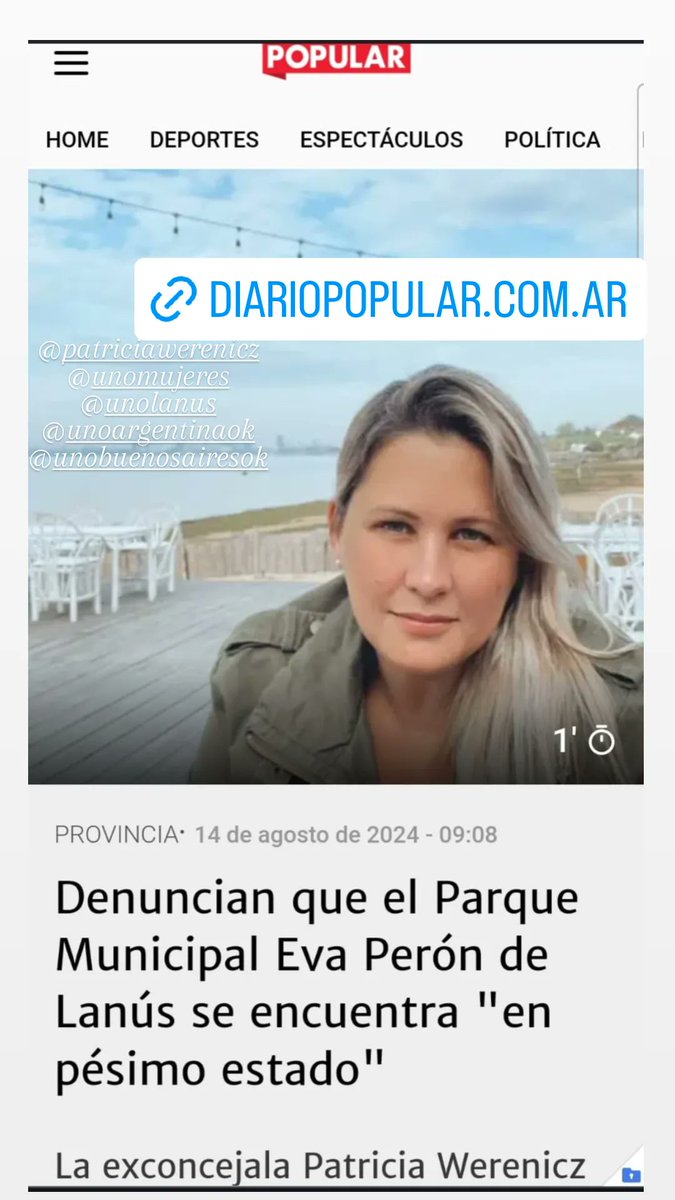 La referente de <a href="/UNOLANUS/">UNO Lanús - Una Nueva Oportunidad</a> , <a href="/patriwerenicz/">Patricia Werenicz</a> presento un proyecto para mejorar el parque Municipal.

diariopopular.com.ar/provincia/denu…