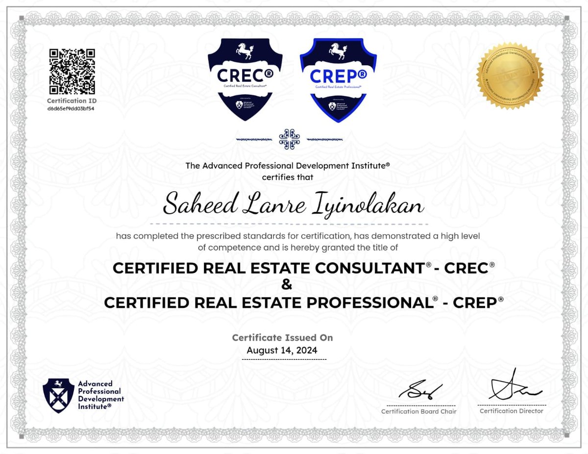 Lansgroups's tweet photo. I am excited to share that I have successfully completed the  Certified Real Estate Consultant and Certified Real Estate Professional designation program. This journey has been transformative, both professionally and personally and I couldn't be more thrilled with the outcome. https://t.co/w0ByYGLqIq