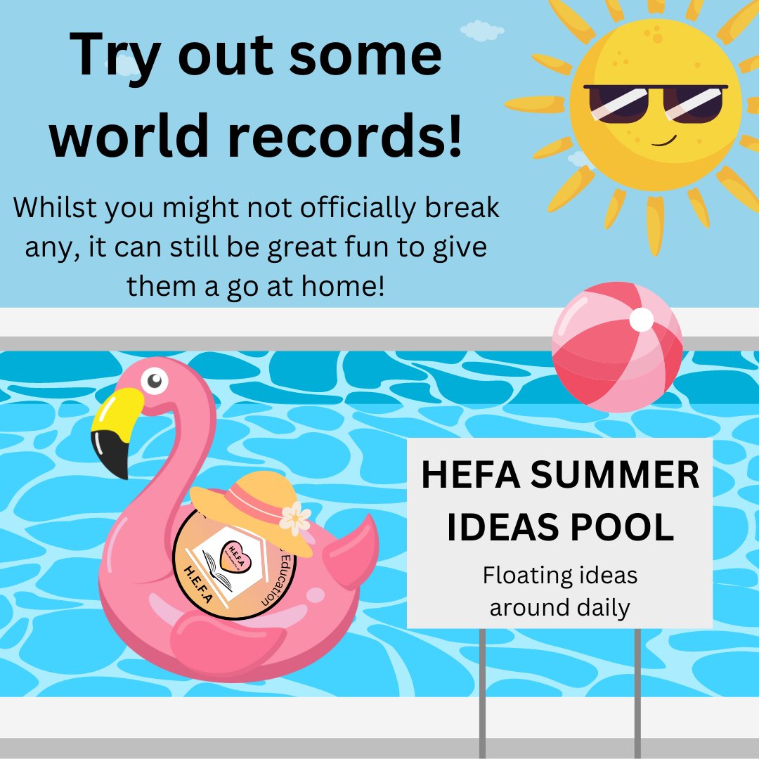 Idea time! It's a fun one!

Try out some world records! 
You can't officially break any at home, but it's still fun to give them a go! 

Oh, and there's a specific kids section of Guinness World Records for younger people to try 🙂

#teamhefauk #summerholidays #recordbreakers