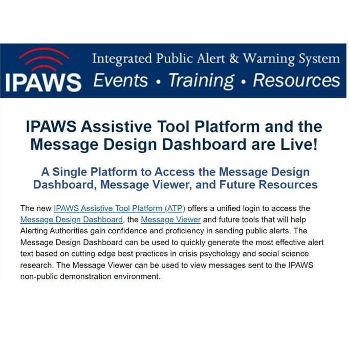 CTGUAlbany's tweet photo. The @fema #IPAWS Message Design Dashboard is LIVE! Thank you to the #EmergencyManagement community across the US who helped us & our research partners @UAlbanyCEHC develop the tool & @BES_LLC for developing the Effective Message Writing and MDD training https://t.co/UD9qoGkyeY https://t.co/jzWAZ94LKd