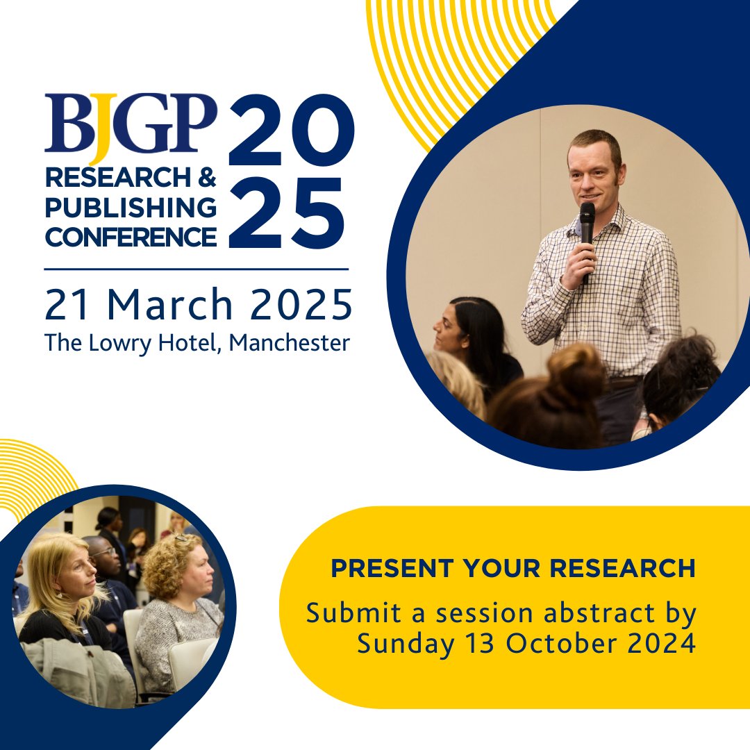 BJGP Research &amp; Publishing Conference 2025

📣 CALL FOR ABSTRACTS

Present and discuss your primary care research. Your submission can either report on the results or share the preliminary findings.
Word limit: 250.

Submit before 📌 Sunday 13 October:
🔗 app.oxfordabstracts.com/stages/75783/s…
