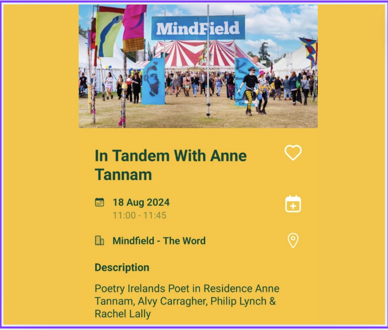 AnneTannam's tweet photo. #electricpicnic2024, here we come! 🙏 to David Hynes for all his hard work pulling together a weekend of #spokenword. Phil Lynch, Rachel Lally @Aphroditesent, Alvy Carragher, and I will perform Sunday.  If you're around, we'd love to see you there!   #festival  #poetrycommunity https://t.co/2KBEp1EQAC