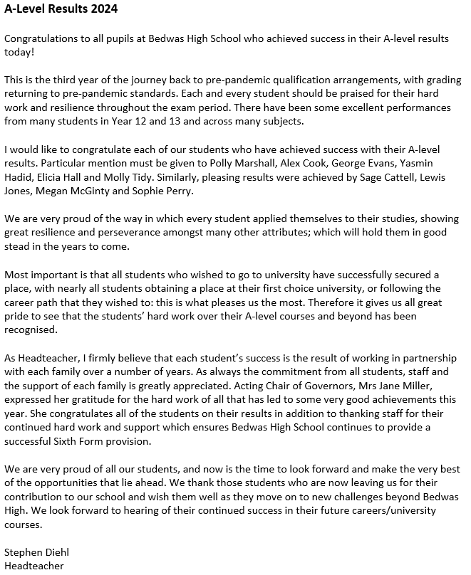 bedwashighsch's tweet photo. Congratulations to our Year 12 &amp; 13 pupils - you have worked so hard!!
This information can also be found on our website, https://t.co/9qqsYA0AoW https://t.co/lep8nWryHI