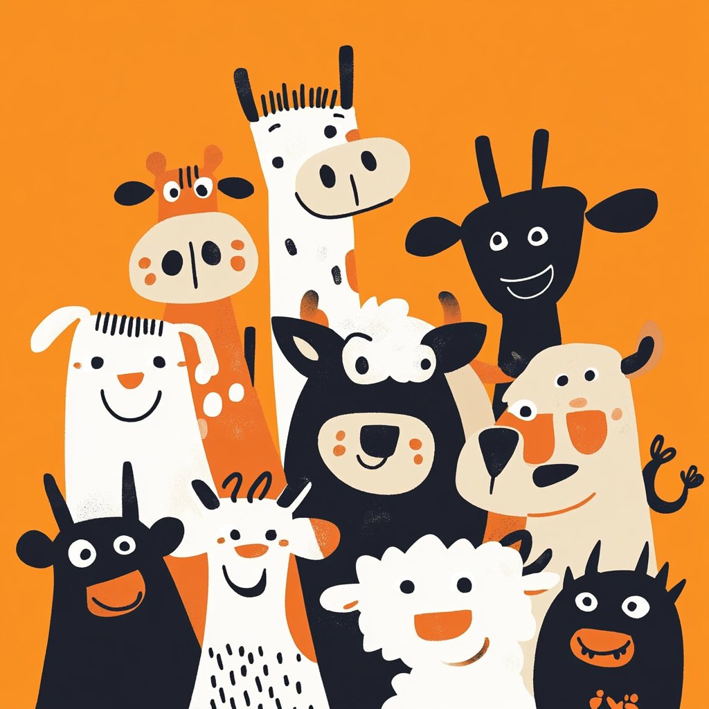 🎨CARTOON🎨

Base prompt :

group of cartoon characters with different shapes and colors, including anthropomorphic such [TYPE] animals, smiling. [COLOR] background, simple lines, flat

Check ALTs