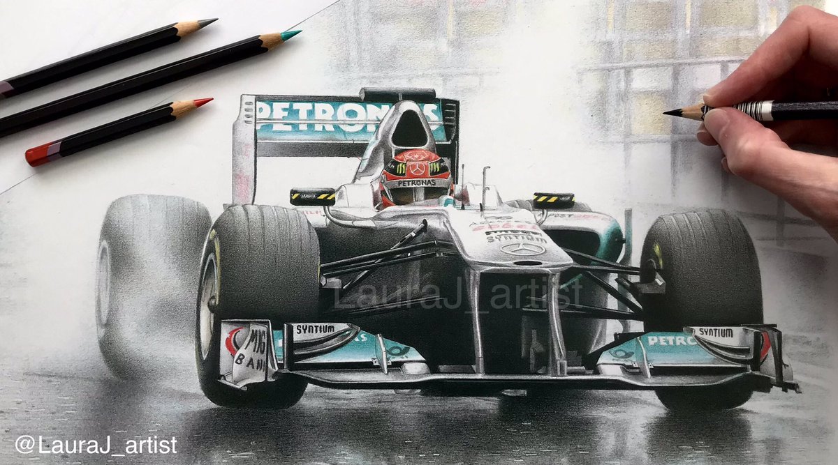 Throwback to 2011 and my drawing of Michael Schumacher exiting a very wet pit lane in his Mercedes W02 ✍️

<a href="/MercedesAMGF1/">Mercedes-AMG PETRONAS F1 Team</a> 

#F1 #KeepFightingMichael