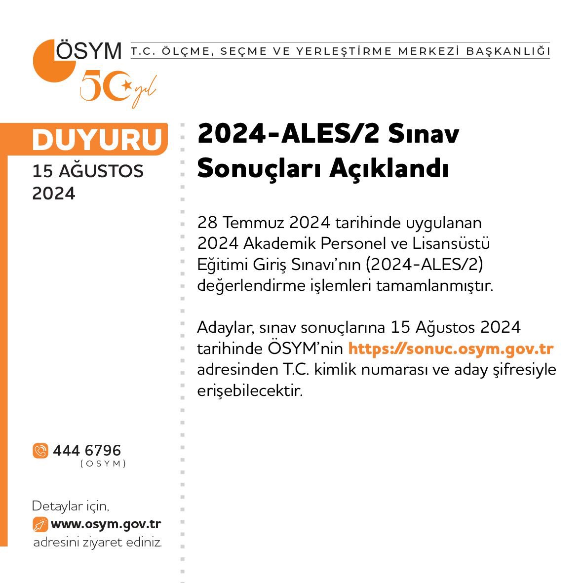 2024-ALES/2 Sınav Sonuçları Açıklandı
