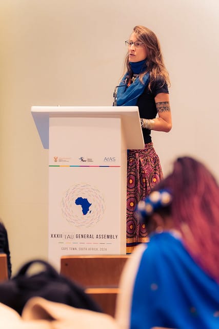 EmbEspPretoria's tweet photo. Astrophysicist, women, Spanish, living and working in Africa? This is Mirjana Pović, the scientist🇪🇸 sponsored by the Embassy to attend the International Astronomical Union Assembly #IAUGA2024 in #Capetown🇿🇦
#MxA #Astronomy #Science
@astronomy2024
@AceSurAfrica https://t.co/uibanQkdp4