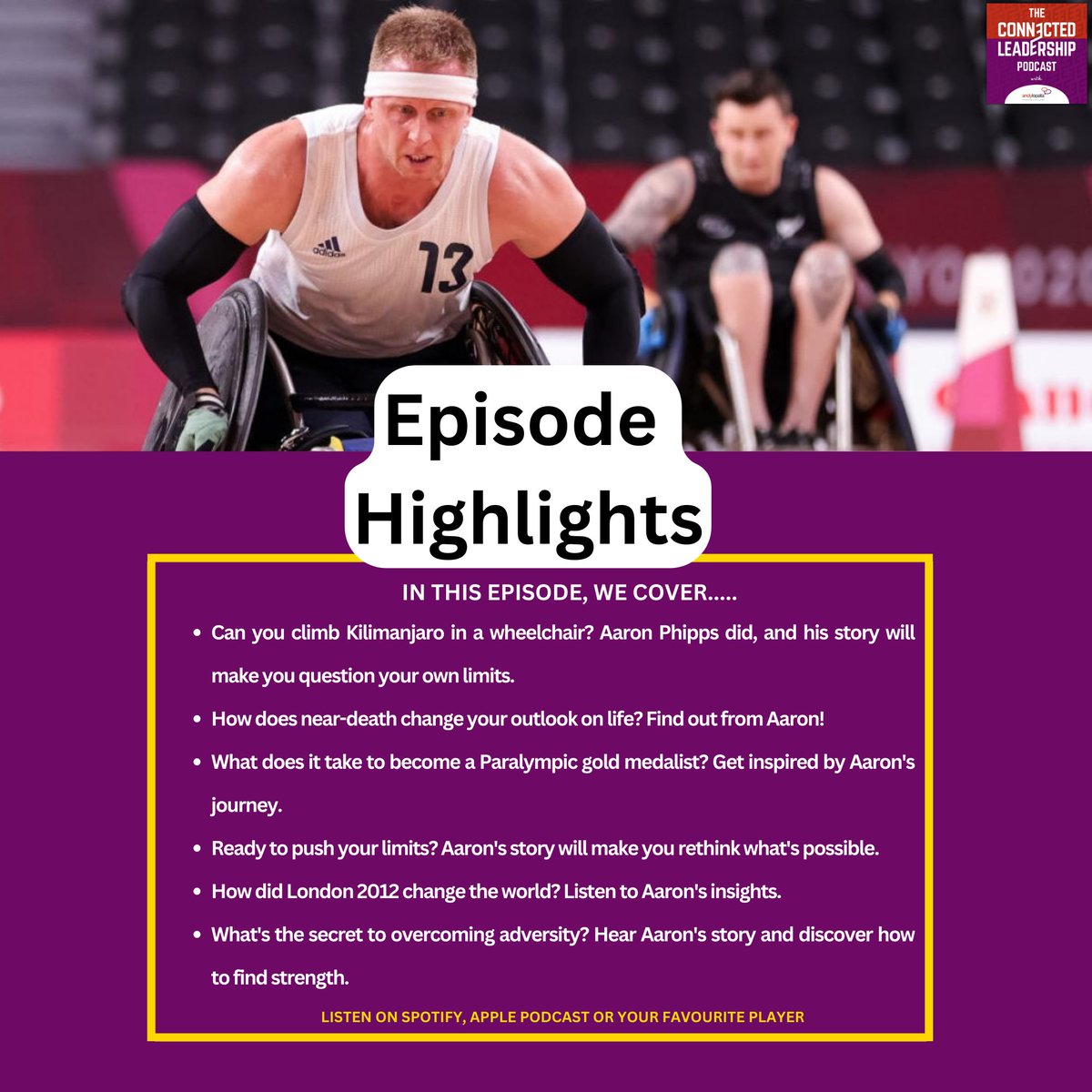 Andy Lopata (@andylopata) on Twitter photo From conquering marathons to scaling #Kilimanjaro, <a href="/AaronPhippsGBWR/">Aaron Phipps MBE</a>'s journey is a testament to the power of human spirit.
Take a listen to our conversation on this week's #ConnectedLeadership #Paralympics special and get ready to be inspired! - podfollow.com/connectedleade… From conquering marathons to scaling #Kilimanjaro, <a href="/AaronPhippsGBWR/">Aaron Phipps MBE</a>'s journey is a testament to the power of human spirit.
Take a listen to our conversation on this week's #ConnectedLeadership #Paralympics special and get ready to be inspired! - podfollow.com/connectedleade…