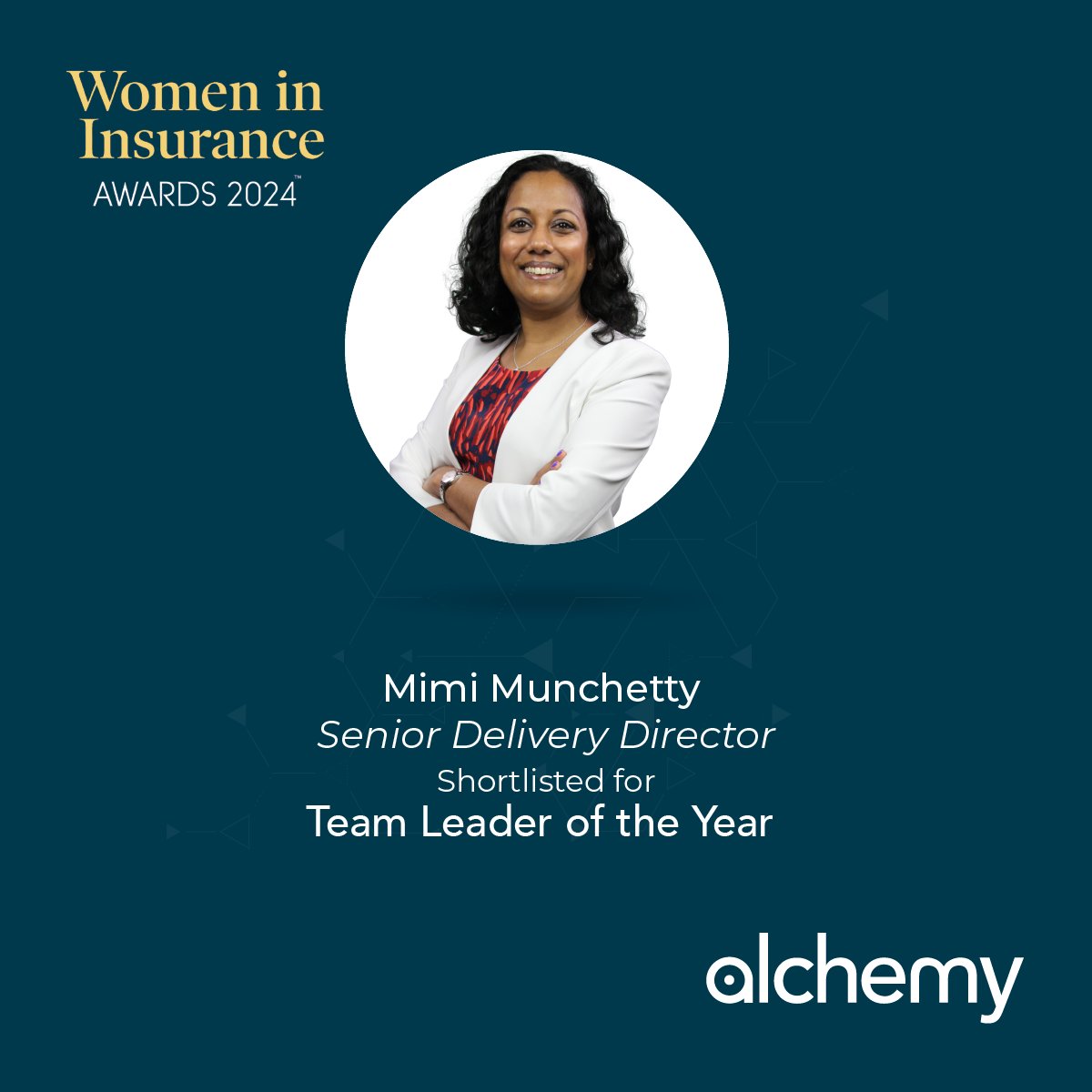 @alchemytechs (@alchemytechs) on Twitter photo We are proud to announce that our Senior Delivery Director and Board Member, Mimi Munchetty, has been shortlisted for Team Leader of the Year (Service Provider) at the 2024 Women in Insurance Awards! 🏆
Read more here: eu1.hubs.ly/H0bKL0S0
<a href="/InsuranceWomen/">Women in Insurance Awards</a> We are proud to announce that our Senior Delivery Director and Board Member, Mimi Munchetty, has been shortlisted for Team Leader of the Year (Service Provider) at the 2024 Women in Insurance Awards! 🏆
Read more here: eu1.hubs.ly/H0bKL0S0
<a href="/InsuranceWomen/">Women in Insurance Awards</a>