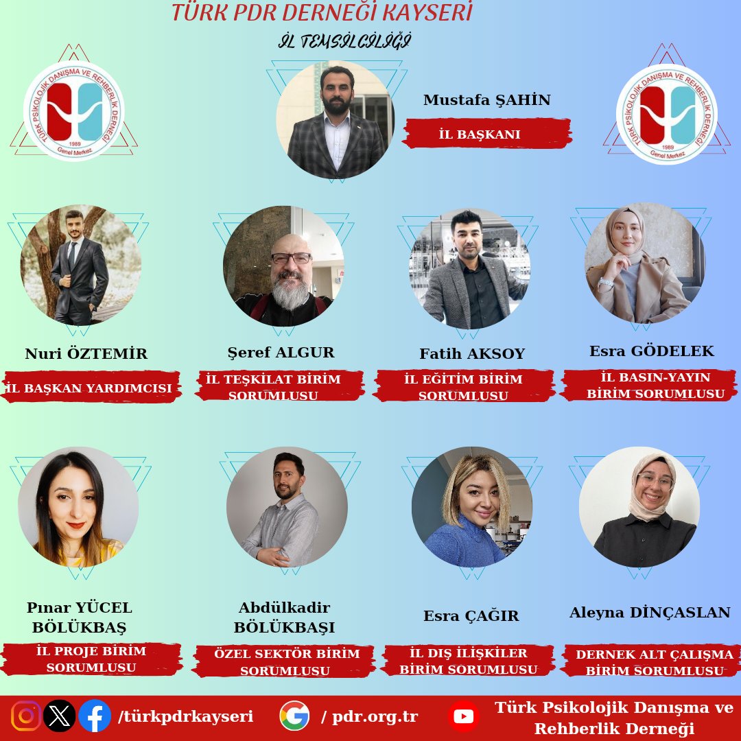 turkpdrkayseri's tweet photo. Kayseri İl Temsilciliği olarak yeni yönetim kurulu şemamızı sizlerle paylaşmaktan mutluluk duyuyoruz.

Mesleğimizin savunuculuğunu ve temsilciliğini yapmanın gururunu yaşarken alanımıza katkı sağlama yolunda tüm meslektaşlarımızın görüş, ve desteklerine açığız. @turkpdrdernegi https://t.co/VlHTzd46cb