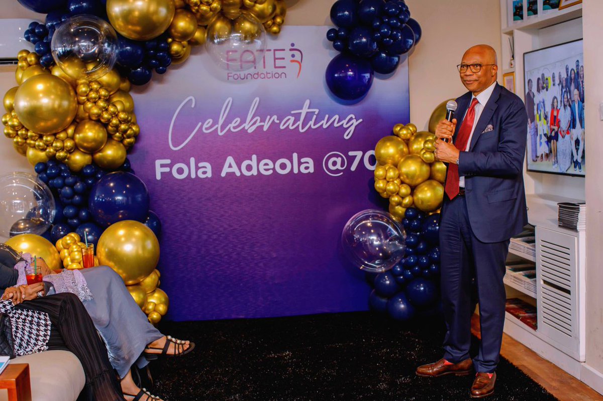 FATEFoundation's tweet photo. Celebrating a legend! Our Founder & Chairman @tfolaadeola turns 70!
We honored his remarkable legacy with a surprise party & special gifts.
Share your well wishes!
#FATEFoundation #FolaAdeola #Happy70th https://t.co/aR4vvtLfas