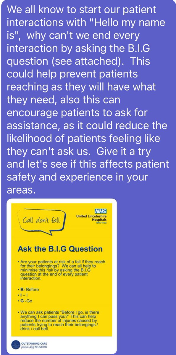 Ask the B.I.G question, please have a read about our idea to improve patient safety and well being