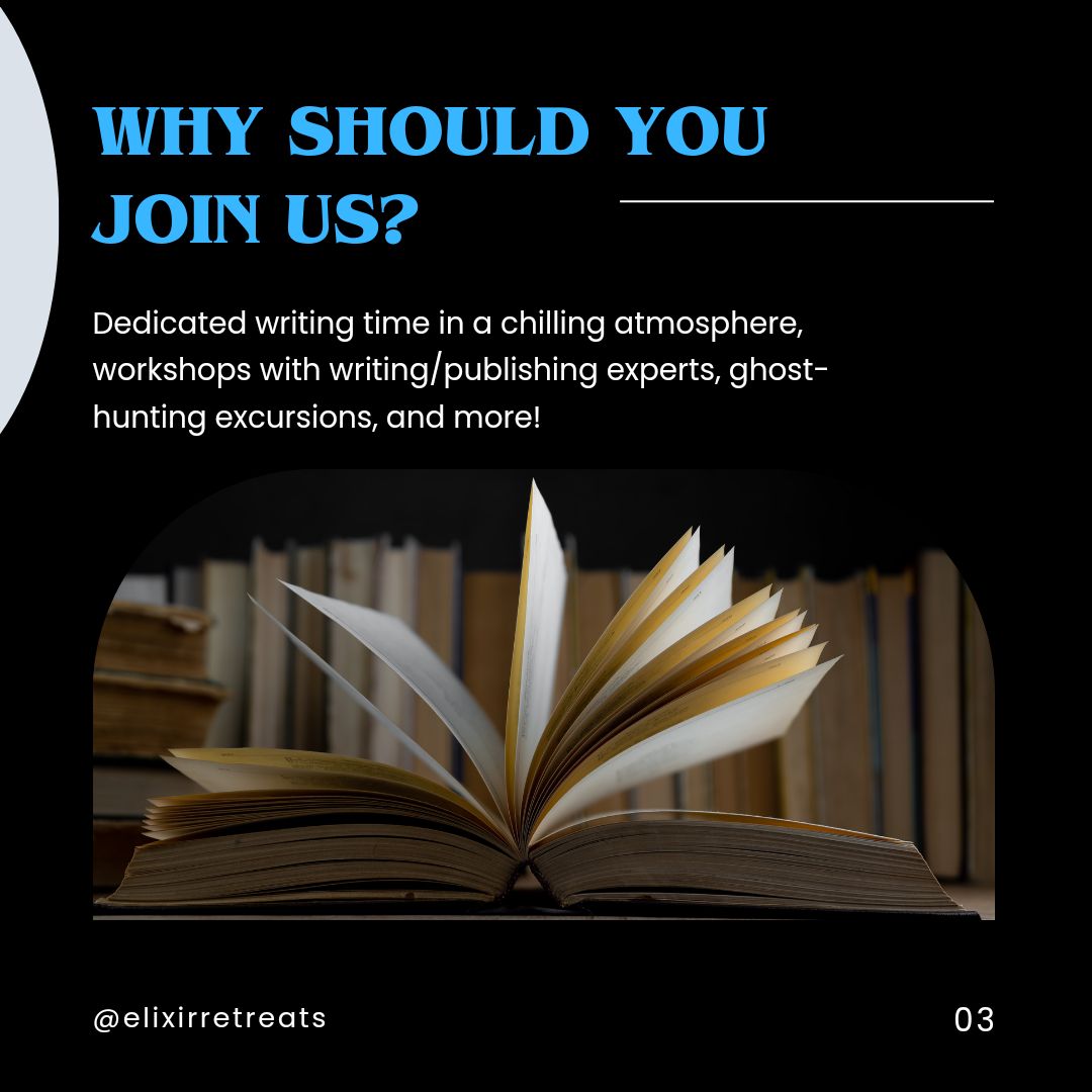 Time's almost up to apply for Eerie Elixir! Join us before it's too late! 

Apply here: buff.ly/3N777py 

#writingretreat #writingretreats #amwriting #amwritinghorror #horrorwriters