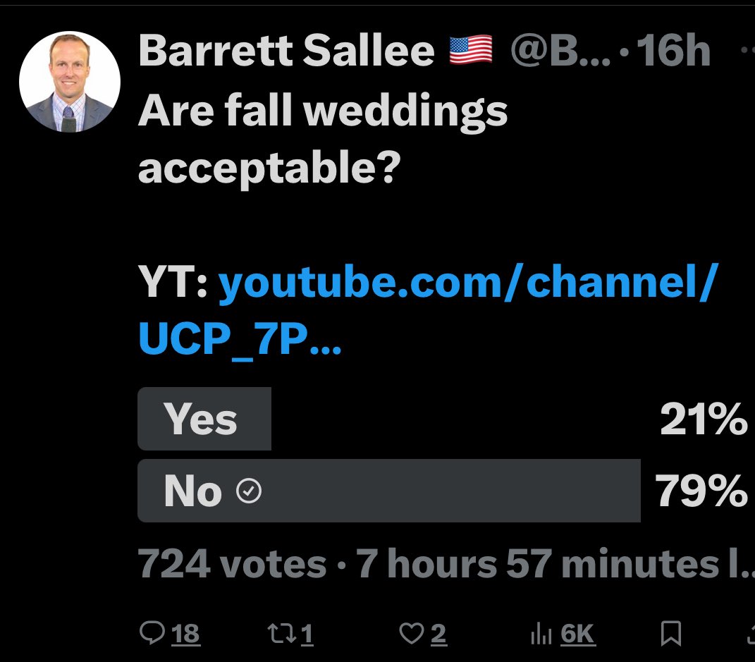 CD3Gator's tweet photo. No respecting Southerner will get married, attend a wedding or support their friends getting married in the Fall during #CollegeFootball season. β¦Thereβs a reason βIt Just Means Moreβ in the
@SEC βΌοΈ
#FallWeddings https://t.co/uz1QBel9mb