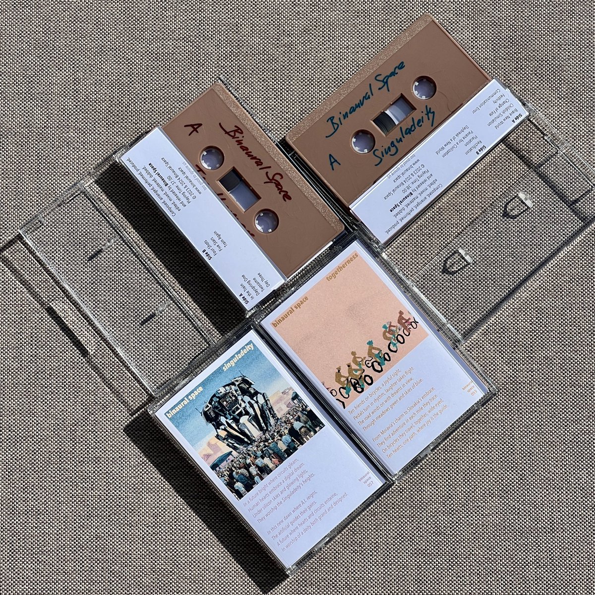 We’ve just released two new cassettes, containing my albums Togetherness and Singuladeity for the first time ever!!!

We’re also CUTTING our merch PRICES!

The result is that you can get these two tapes in a bundle, by which you’ll save ~$5.

Go, go, GO!
Links below.