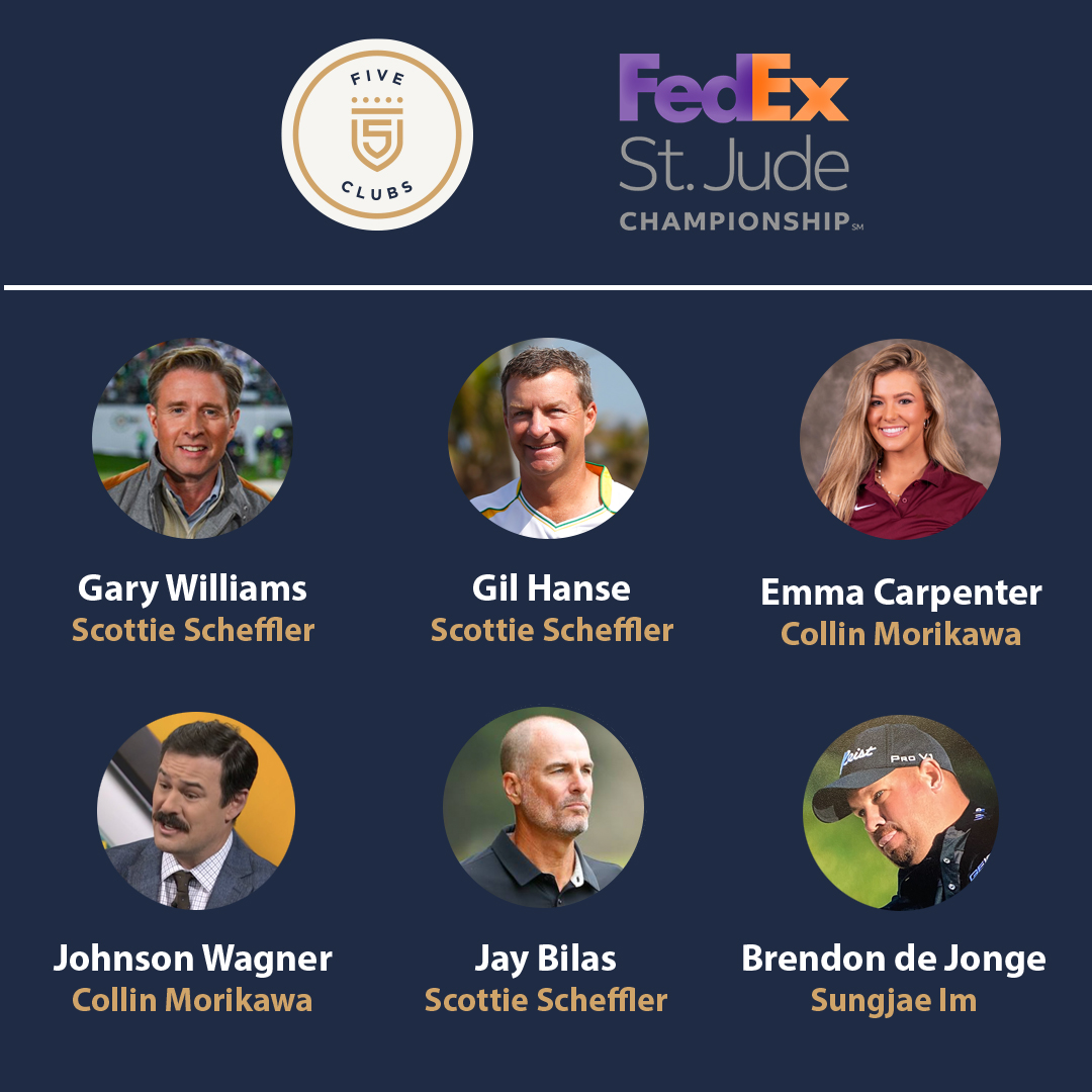 5ClubsGolf's tweet photo. Our picks are in for @FedExChamp
@Garywilliams1Up | @emmmacarpenter | @JayBilas | @johnson_wagner | @BrendonDeJonge | #GilHanse https://t.co/o4Cu3Fnexk