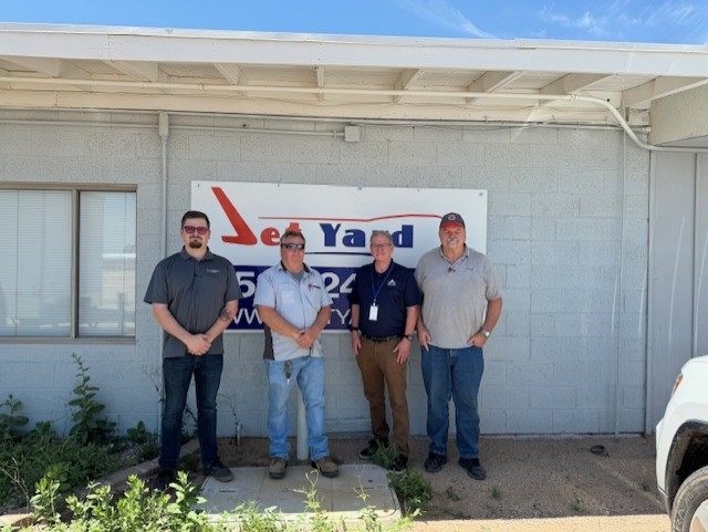 Congratulations Jet Yard Solutions on a successful recertification audit achieving Diamond level KPI rating.  Let’s applaud their achievement! 
Pictured: Dylan Lawler, Steve Pritchett, Kelly Lyon, AFRA Auditor, and Constantine Burjakowsky #JetYardSolutions #SustainableAviation