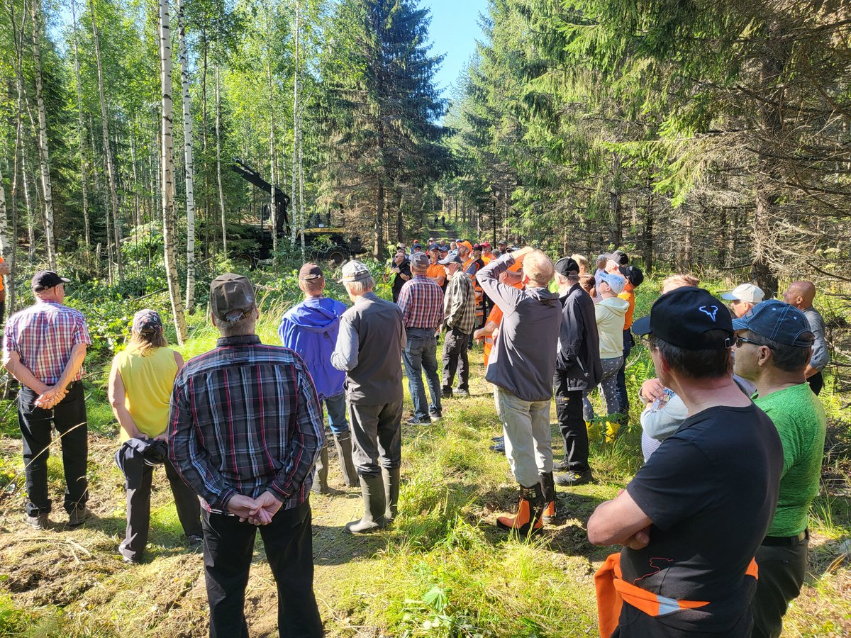 terttuki's tweet photo. Nuoren metsän hoito ja #energiapuu'hakkuu kiinnostavat metsänomistajia #Kitee'llä. Työnäytös järjestettiin yhteistyönä, kiitos Idän Metsäkone, Kiteen Lämpö ja @esajkinnunen. Havainnollinen kohde, jossa oli mahdollista nähdä tilanne ennen ja jälkeen käsittelyn. @metsakeskus https://t.co/4kIzpAHZ1i