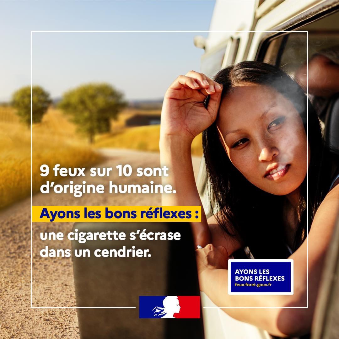 Prefet03's tweet photo. 🛣 #FeuxdeForêt : Pour le week-end prolongé du 15 août, vous êtes nombreux à prendre la route. Un mégot mal éteint, jeté depuis une fenêtre de voiture ou en bordure de route, peut dévaster des hectares de forêt et de végétation en quelques minutes seulement.

Ensemble, soyons vigilants pour éviter tout départ de feu. 🔥

👉 Découvrez d'autres bons réflexes : https://t.co/NqcmP2vlcY