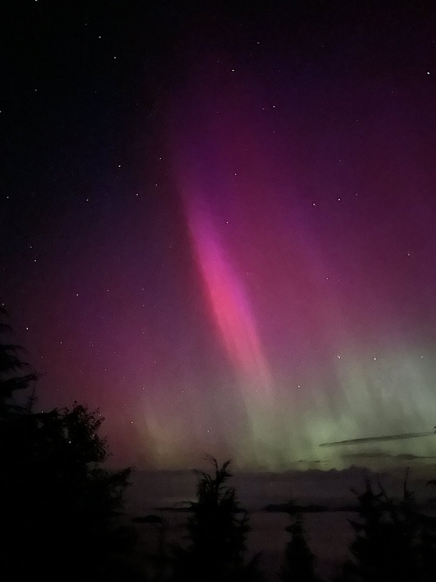 So there we were, waiting on a meteor shower, when we notice this instead 🍀 #AuroraBorealis #OlympicMountains