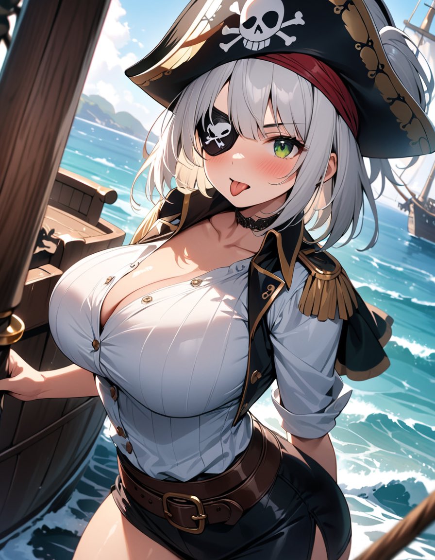 愛結川💘愛衣(@Ai_Ayukawa)さんの
企画に参加させていただきます！！
テーマ「海賊」

海賊衣装でもかっこよく決める芽亞💕
 #AIサマーイラスト2024