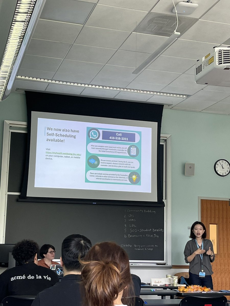 ceshambryjr's tweet photo. Loving hearing Maggie talk about how to use Mental Health Services at @JohnsHopkins!
#PreOrientation #Orientation #GoHop #Classof2028 https://t.co/5wwxk8F6YL
